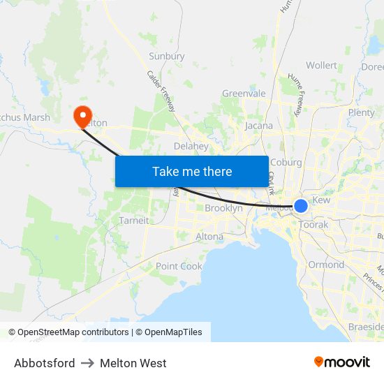 Abbotsford to Melton West map