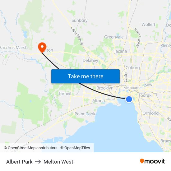 Albert Park to Melton West map