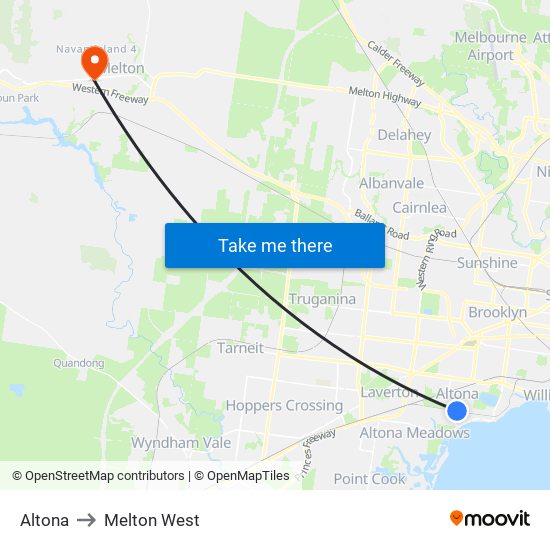 Altona to Melton West map