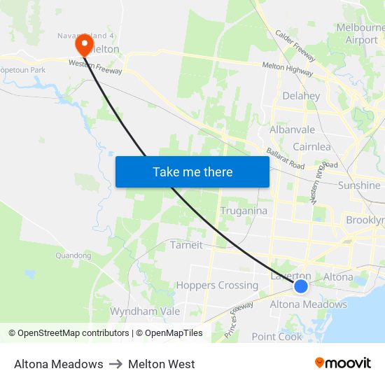 Altona Meadows to Melton West map