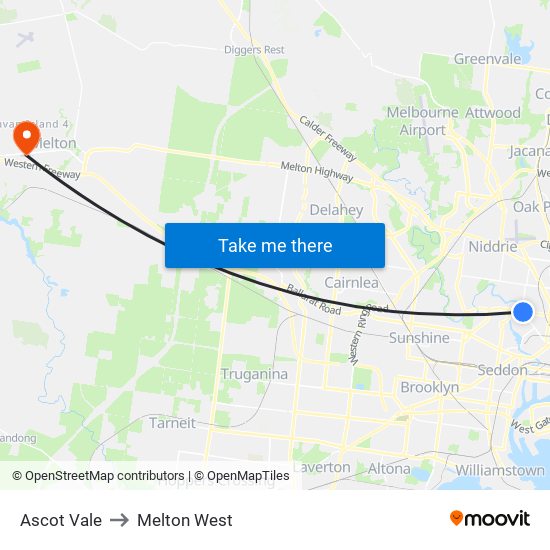 Ascot Vale to Melton West map