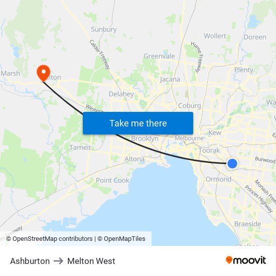 Ashburton to Melton West map