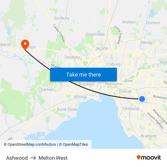 Ashwood to Melton West map