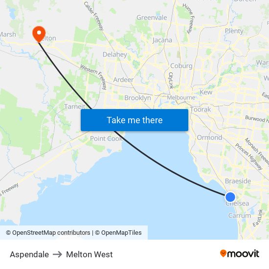 Aspendale to Melton West map