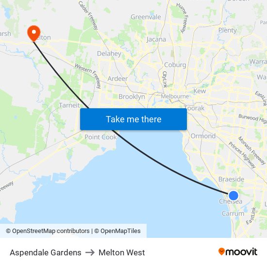Aspendale Gardens to Melton West map
