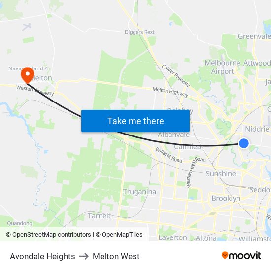 Avondale Heights to Melton West map