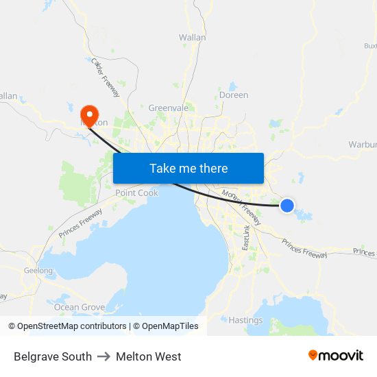 Belgrave South to Melton West map