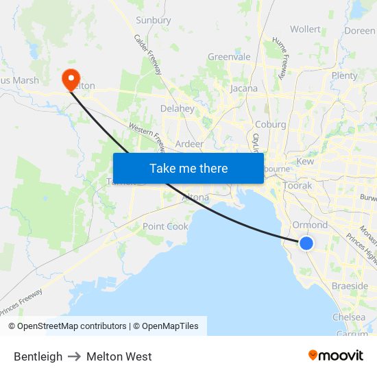 Bentleigh to Melton West map