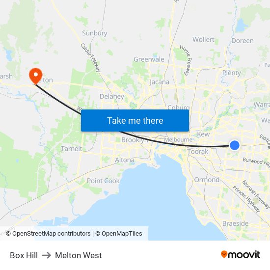 Box Hill to Melton West map