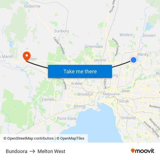 Bundoora to Melton West map