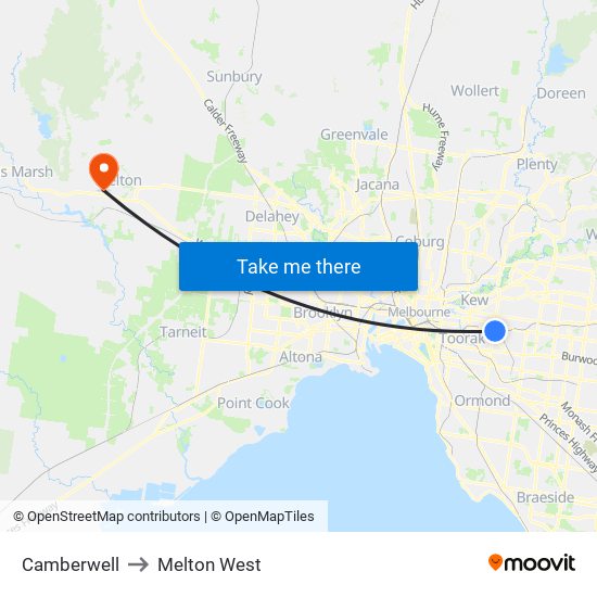 Camberwell to Melton West map