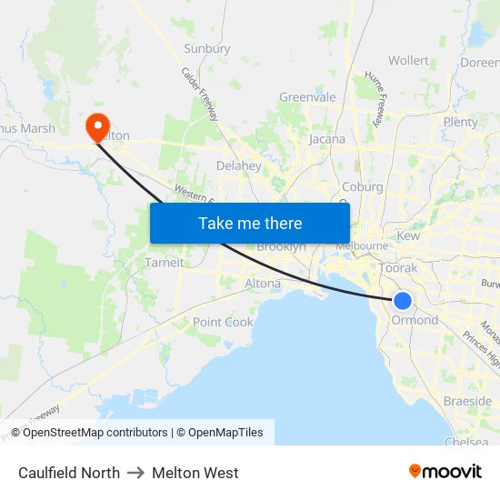 Caulfield North to Melton West map