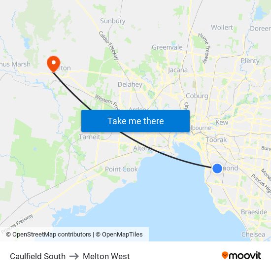 Caulfield South to Melton West map