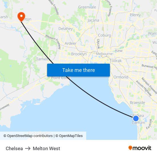 Chelsea to Melton West map