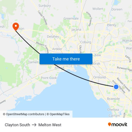 Clayton South to Melton West map