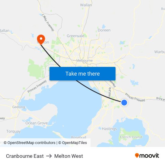 Cranbourne East to Melton West map