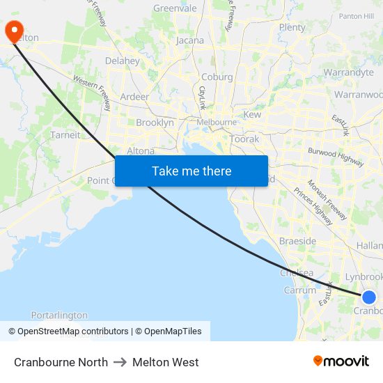 Cranbourne North to Melton West map