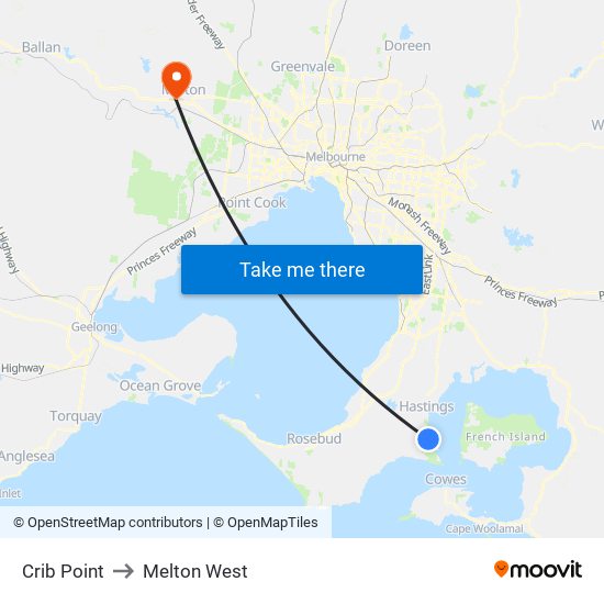 Crib Point to Melton West map