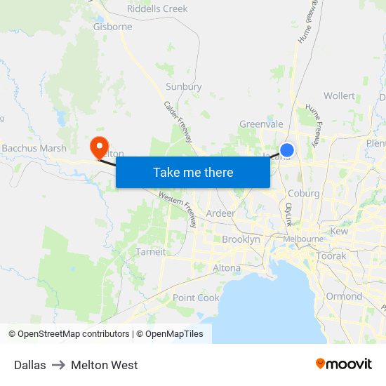 Dallas to Melton West map