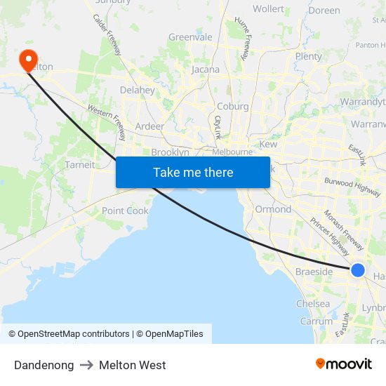 Dandenong to Melton West map