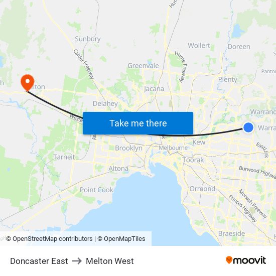 Doncaster East to Melton West map