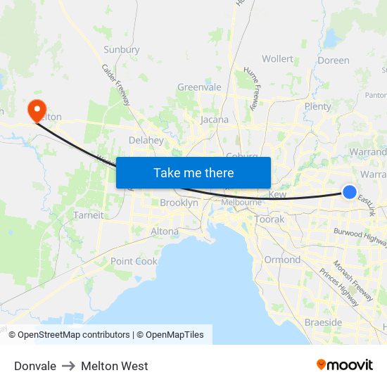 Donvale to Melton West map