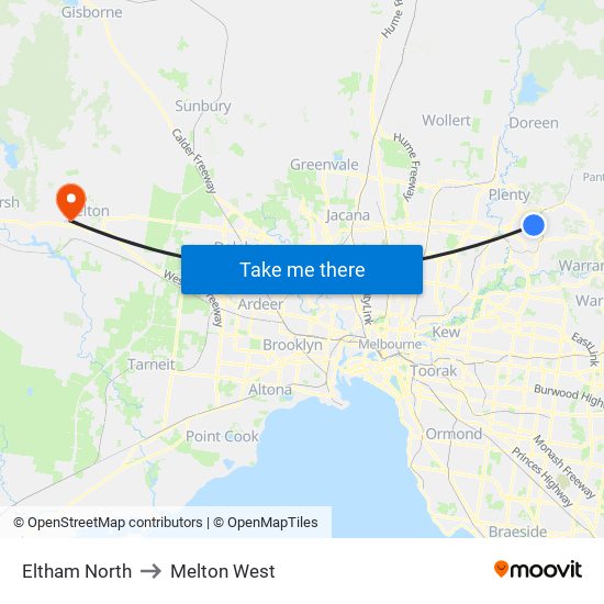 Eltham North to Melton West map