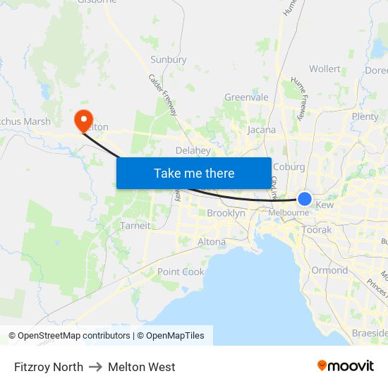 Fitzroy North to Melton West map
