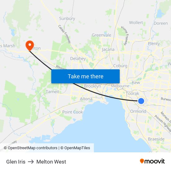 Glen Iris to Melton West map
