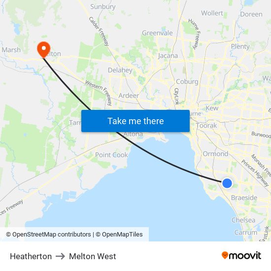 Heatherton to Melton West map