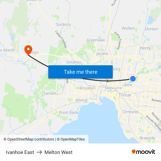 Ivanhoe East to Melton West map