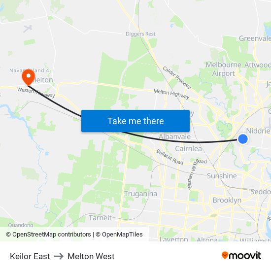 Keilor East to Melton West map