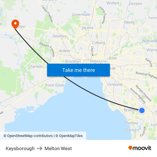 Keysborough to Melton West map