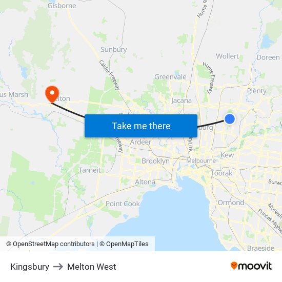 Kingsbury to Melton West map