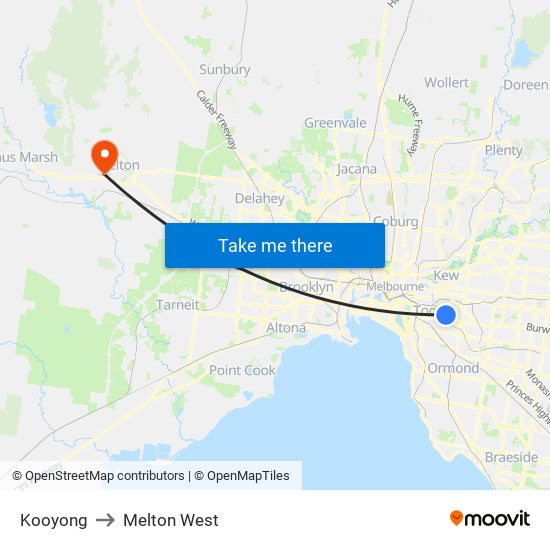 Kooyong to Melton West map