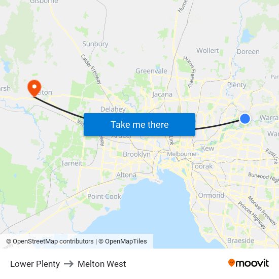 Lower Plenty to Melton West map