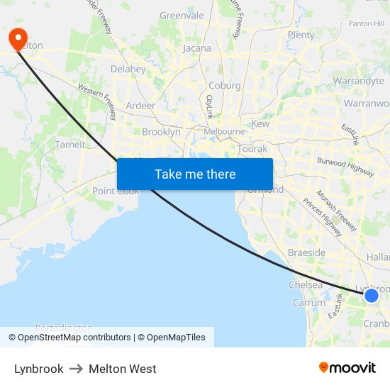 Lynbrook to Melton West map