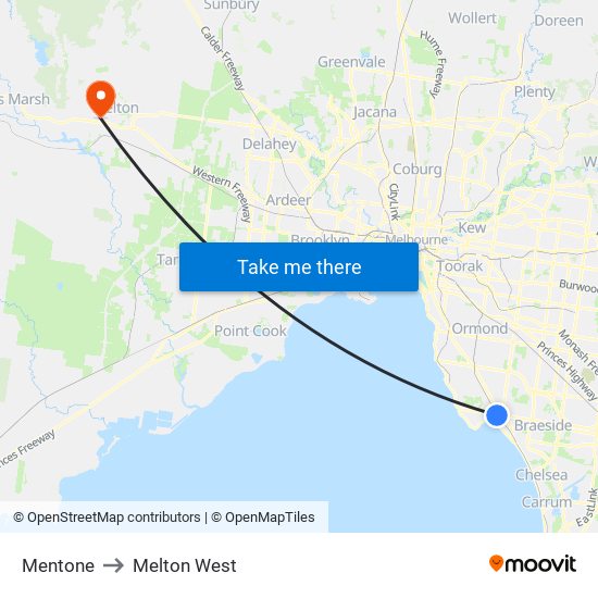 Mentone to Melton West map