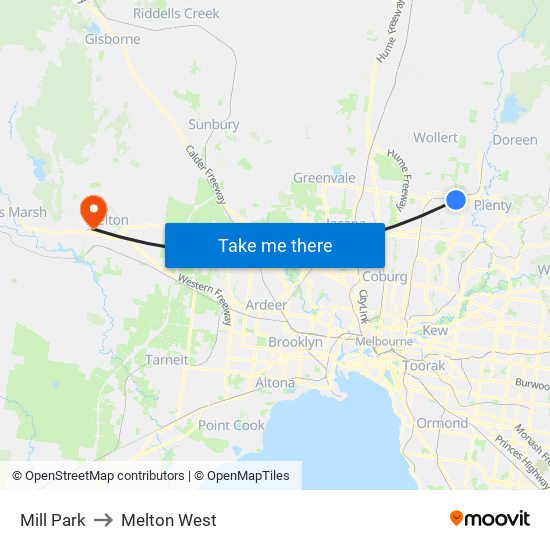 Mill Park to Melton West map