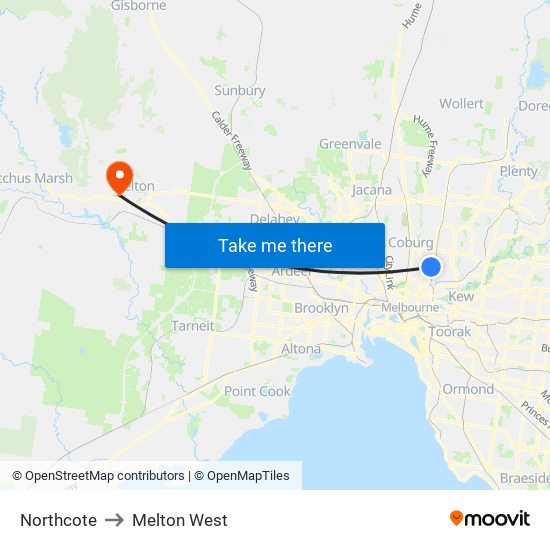 Northcote to Melton West map