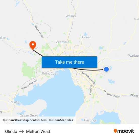 Olinda to Melton West map