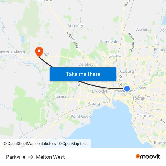 Parkville to Melton West map