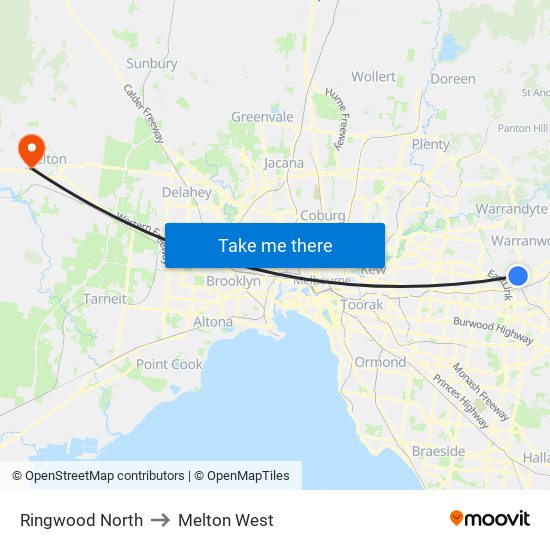 Ringwood North to Melton West map