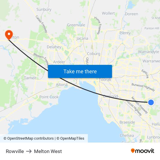 Rowville to Melton West map