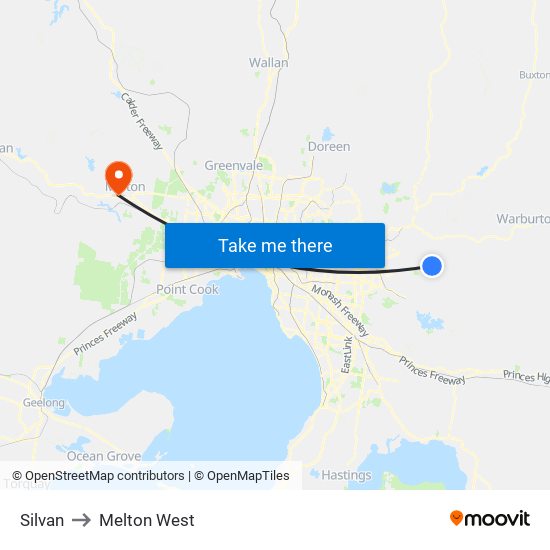 Silvan to Melton West map