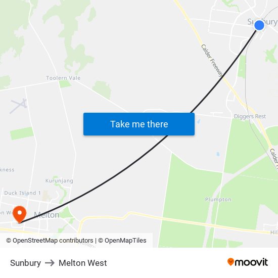 Sunbury to Melton West map