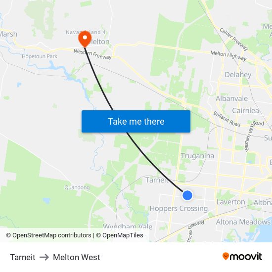 Tarneit to Melton West map