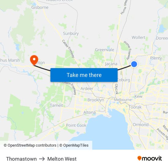 Thomastown to Melton West map