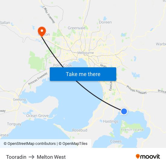 Tooradin to Melton West map