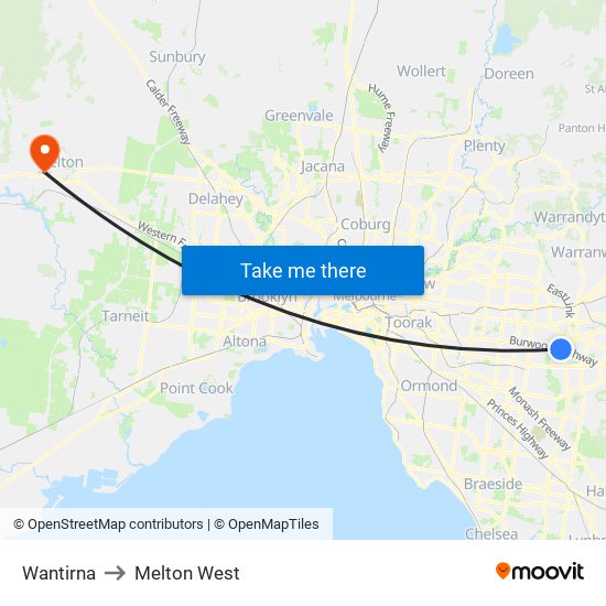 Wantirna to Melton West map